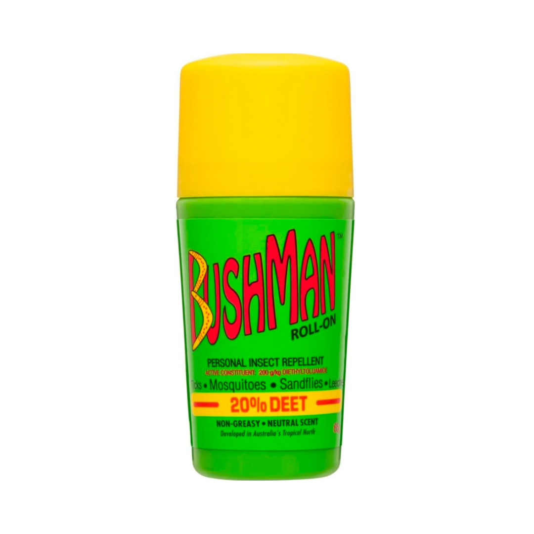 Bushman insect repellent spray, essential for preventing mosquito bites and dengue fever while traveling in Bali.