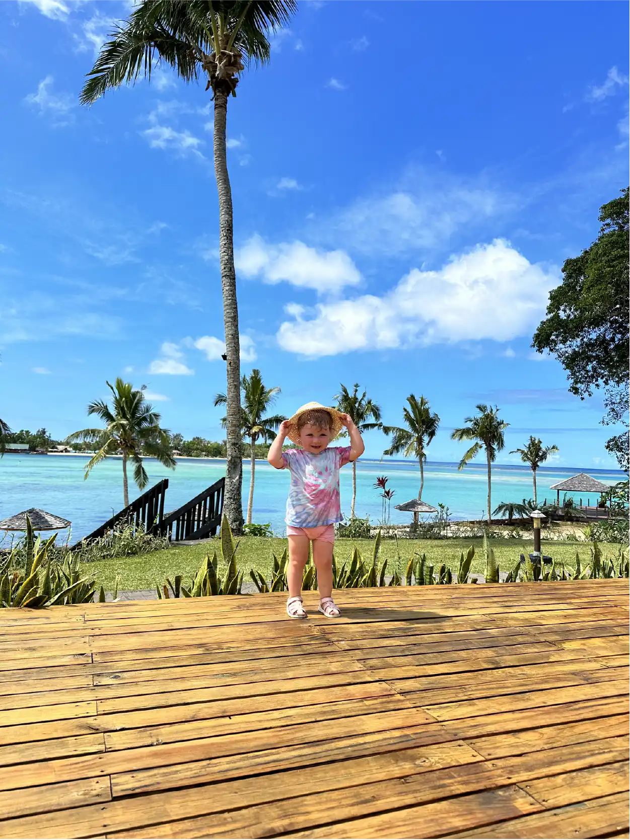 Delight in this charming photo of Hailey posing at the beautiful Warwick Resort in Vanuatu. Surrounded by lush tropical gardens and stunning ocean views, she radiates happiness and excitement in this tropical paradise. This moment captures her playful spirit as she embraces the serene atmosphere and vibrant surroundings of the resort. Whether she’s enjoying the pool, exploring the beach, or simply soaking in the sun, Hailey's joyful expression reflects the fun and relaxation that Vanuatu offers. It’s a treasured memory of our family adventure, showcasing the beauty and joy of our time together in this idyllic destination.